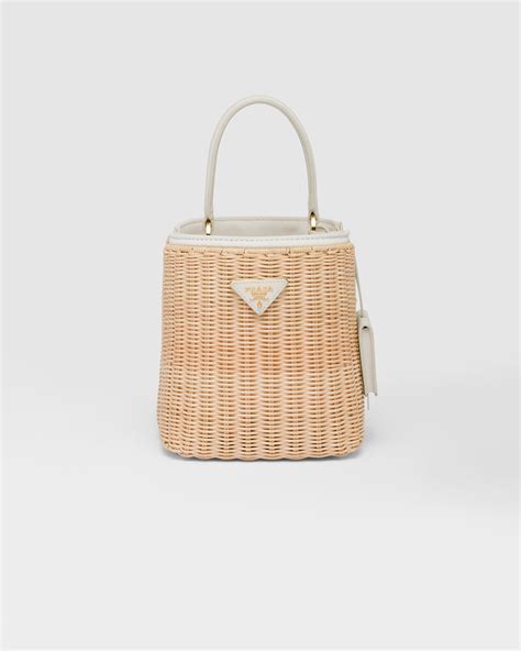 Natural/white Prada Panier wicker and canvas bag 